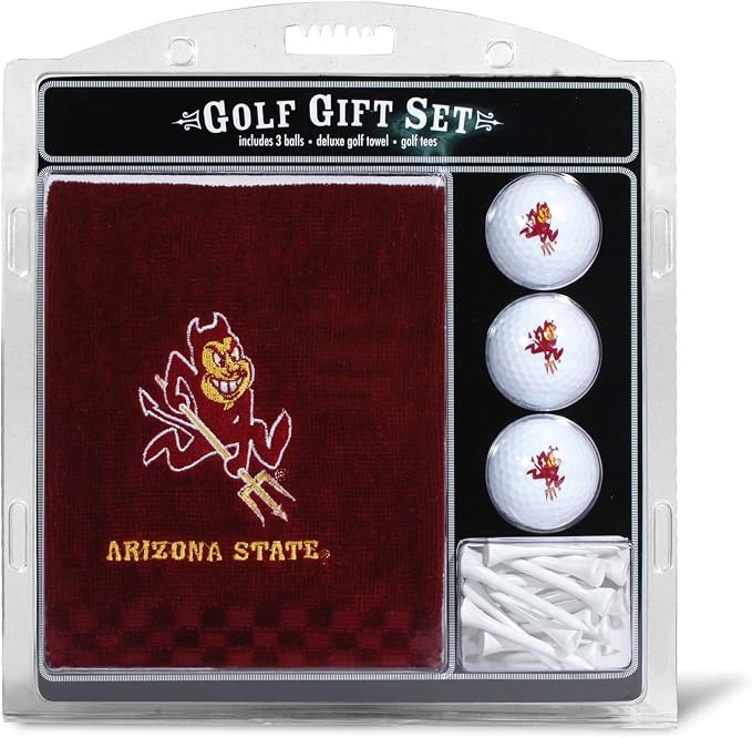 Team Golf NCAA Gift Set Embroidered Golf Towel, 3 Golf Balls, and 14 Golf Tees 2-3/4" Regulation, Tri-Fold Towel 16" x 22" & 100% Cotton