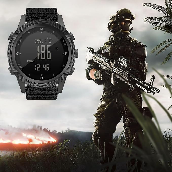 DIDITIME Tactical Watches for Men, Military Watches for Men, Waterproof 164FT, Fitness Watch, Mens Digital Watches with Compass, Metronome, Pedometer, Lightweight Breathable Nylon Watch