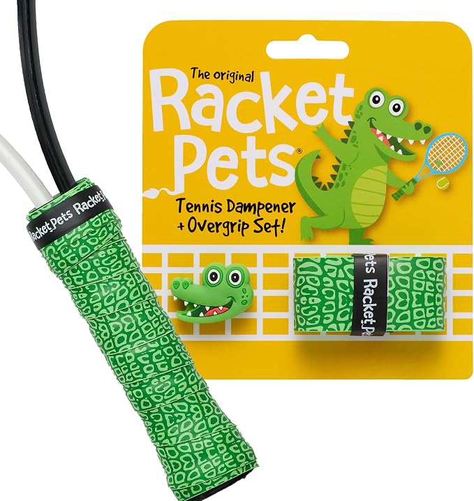 Racket Pets Kids Tennis Racket Dampener & Matching Overgrip Tape, Shark & Alligator