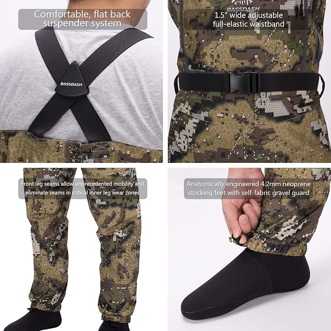 BASSDASH Breathable Ultra Lightweight Chest Stocking Foot Fishing Hunting Waders for Men