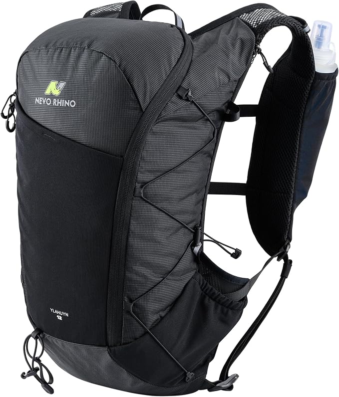 N NEVO RHINO 12L Hydration Backpack with 2 TPU 17oz / 500ML Soft Flasks, Lightweight Running Vest for Women & Men, Running Backpack for Trail Running Marathon Hiking