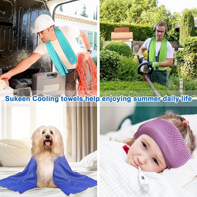 Sukeen Cooling Towels 8 Pack (40"x12"), Cooling Towels for Neck and Face, Microfiber Breathable Chilly Ice Towel for Hot Weather, Sweat Towel for Gym, Sport, Yoga, Golf, Workout, Camping, Running