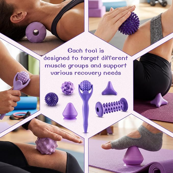 Ceenna 9 Pcs Massage Balls Set for Myofascial Point Release & Deep Massage Tissue Includes Lacrosse, 360° Rotating Mountable Ball, Spiky Balls, Hand Exercise Ball, Foot Roller