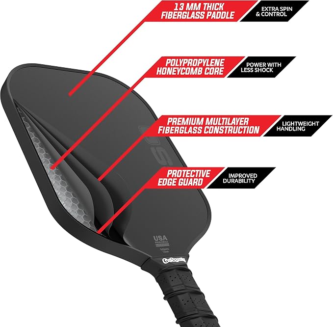 GoSports GS1 Pickleball Paddles - Single, 2 Pack, or 4 Pack - USAPA Approved Fiberglass Pickleball Paddles