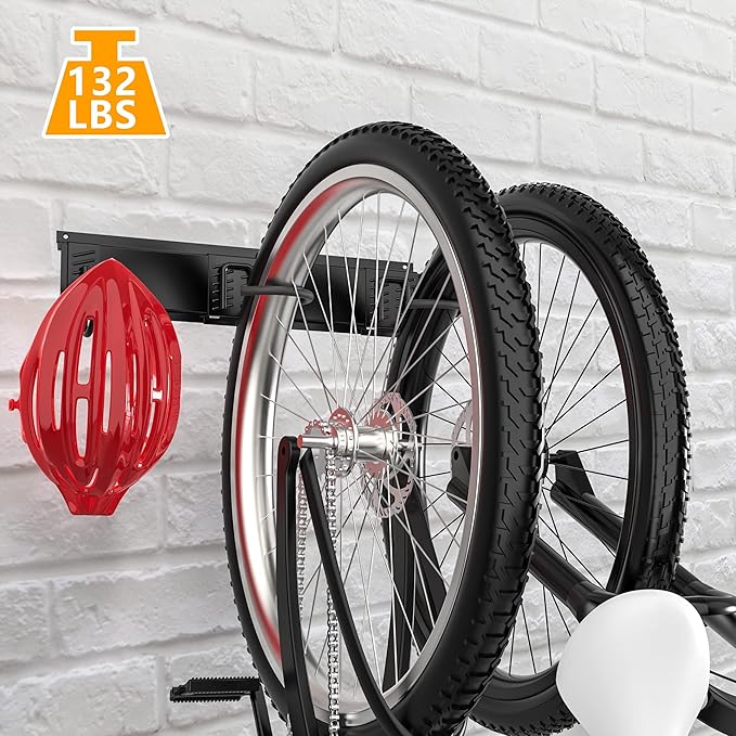 Ultrawall Garage Bike Rack Wall Mount for 2 Bicycles & 1 Helmet, and Stainless Steel Bike Storage Rack for 6 Bikes