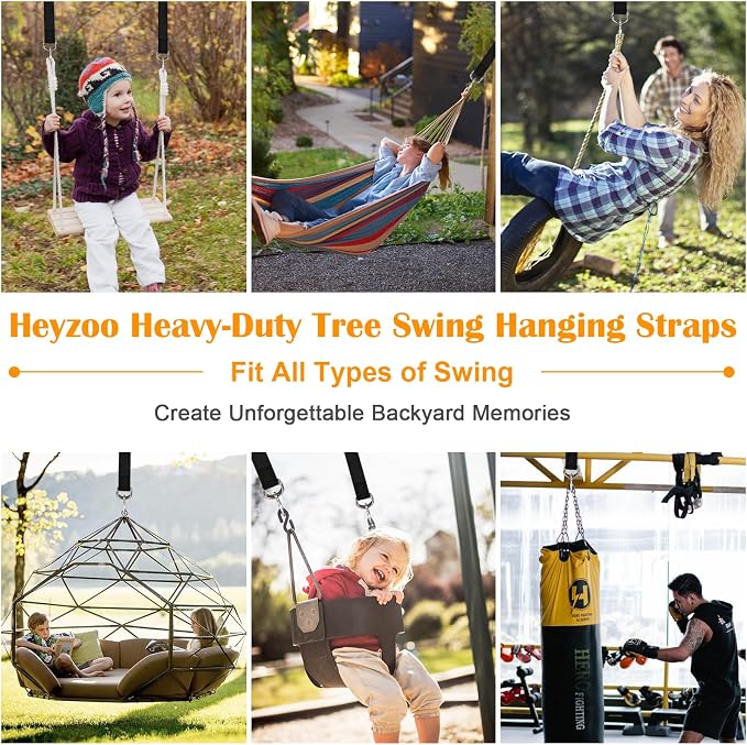 Tree Swing Hanging Kit, 10ft Swing Straps with Safer Carabiners, 360 Degree Swivel and Tree Protection Pads, Swing Set Accessories, Easy Installation