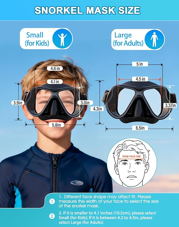 Greatever Dry Snorkel Set,Panoramic Wide View Anti-Fog Scuba Diving Mask,Professional Snorkeling Gear for Adults Kids