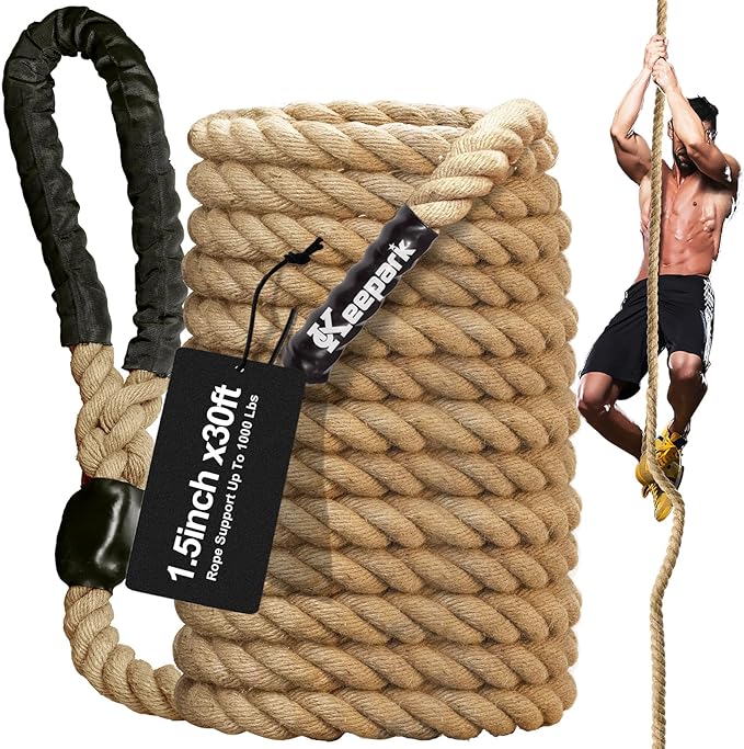 Climbing Rope Gym Exercise Ropes - 1.5 Inch Diameter 10FT 15FT 20FT 25FT 30FT 35FT 40FT 50FT Climb Rope for Fitness & Strength Training, Workout Climbing Rope for Adults Kids Home Indoor or Outdoor
