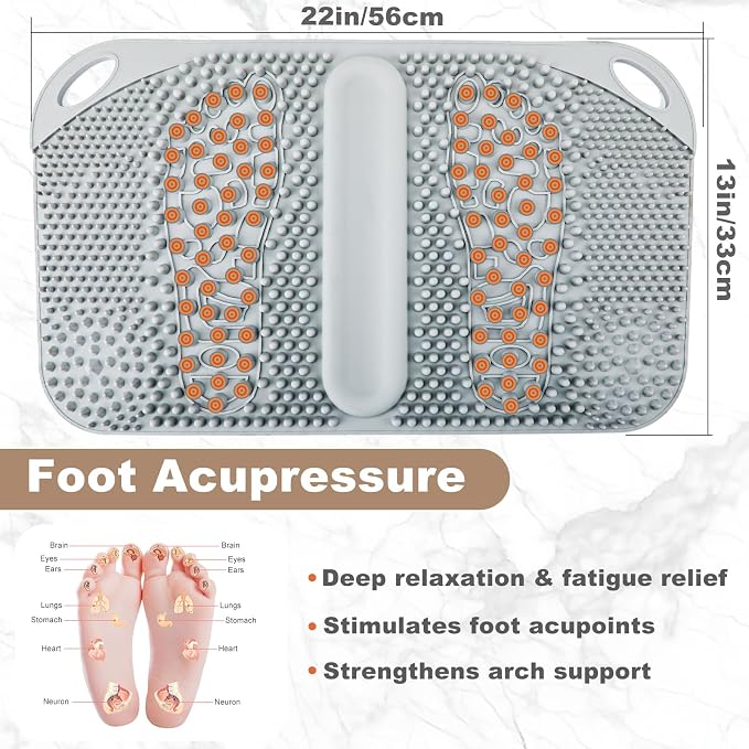 FREATECH Foot Massage Acupressure Mat with Massage Balls for Foot Pain & Plantar Fasciitis Relief, Zoned Reflexology Pressure Point Mat for Sitting & Standing, Safe Food-Grade Silicone, 22'' x 13''