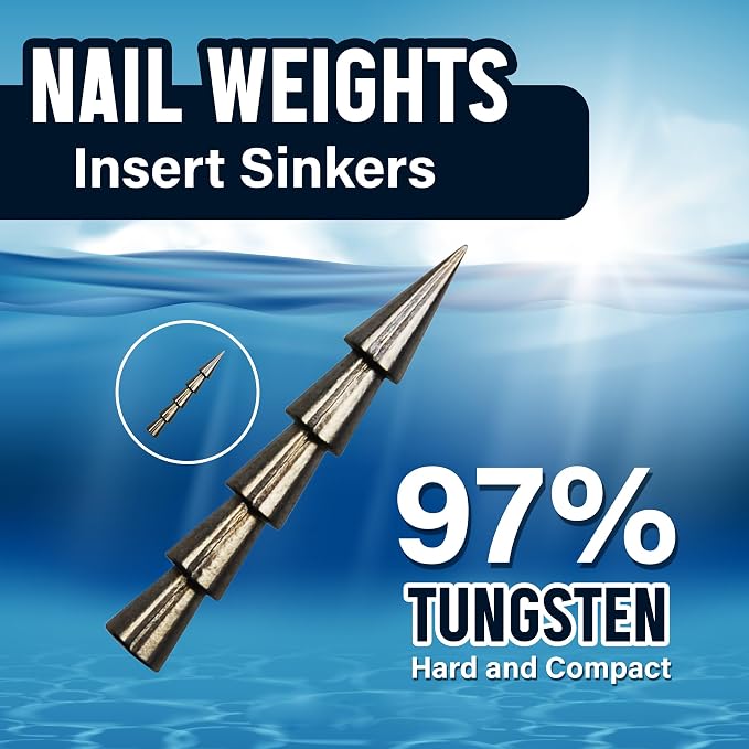 Reaction Tackle Tungsten Nail Weights for Bass Fishing - Insert Sinkers for Soft Plastic Lures, Neko Rig and Wacky Rig