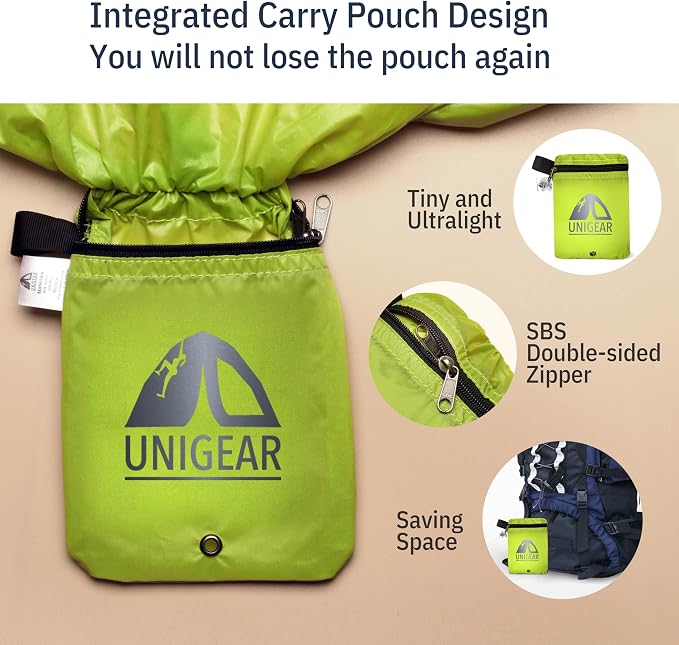 Unigear Backpack Rain Cover Waterproof Rating 5000mm Ultraportable and Durable with 2 Anti-Slip Buckle Strap, Integrated Carry Pouch Design (Green, X-Large)