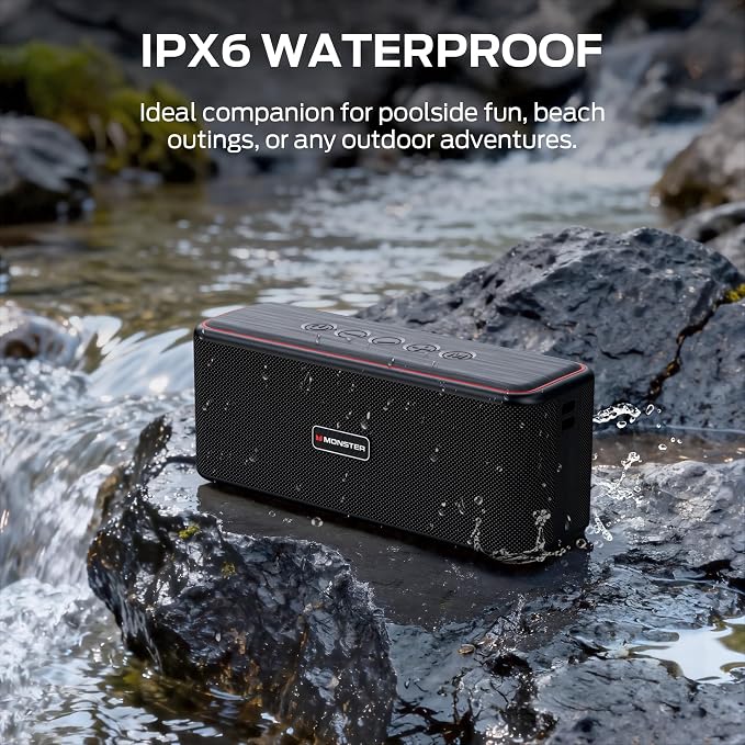 Monster Shock Plus Bluetooth Speaker,Portable Speaker with 40W Loud Stereo Sound,Bluetooth 6.0,TWS Pairing, 20H Playtime, Support AUX/TF Card, IPX6 Waterproof Wireless Speakers for Travel,Home,Outdoor