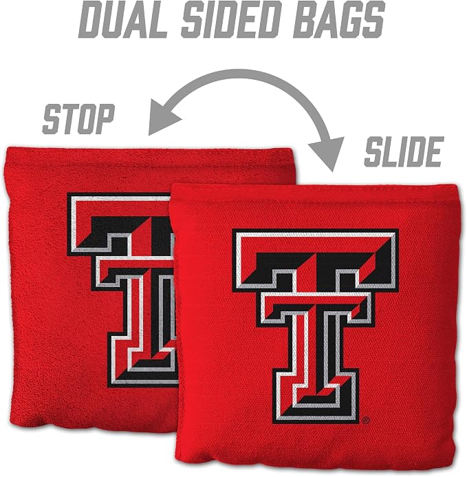 YouTheFan Officially-Licensed NCAA Set of 8 Cornhole Bags - All Weather Dual Sided Slide & Stop - Regulation Size with Carry case