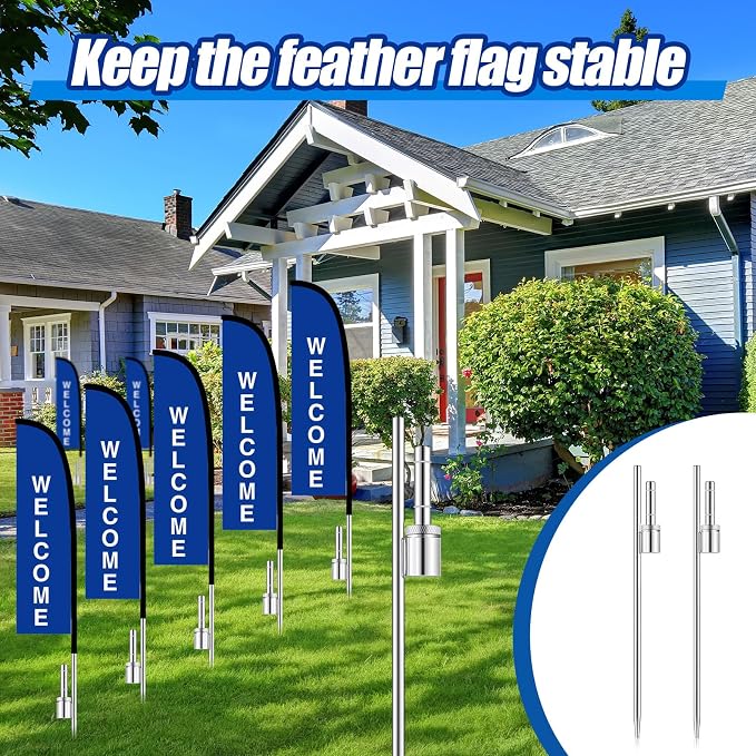 Pelopy 2 Pcs Feather Flag Ground Spike Ground Stake Flag Base Heavy Duty Flags Pole Holder for Outdoor Banner Stakes Fits Poles with 0.65 Inch Inner Diameter, Stake Only (20 Inch)