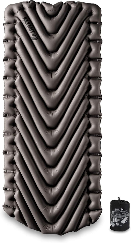 Klymit Static V Luxe Sleeping Pad, Lightweight Lofted Camping Air Mattress for Tents and Cars with Body Mapping Tech, 3 In Thick Grey