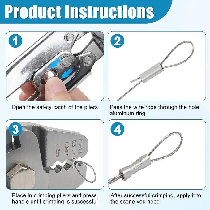 Fishing Crimping Tool Kit Stainless Steel Crimp Pliers Wire Rope Crimping Tool + 590pcs Crimp Sleeves Beads Kit,8 Crimping Sizes