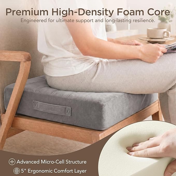 Codi Thick Replacement Couch Cushions 2 Sets, Upholstery Foam with Washable Covers for Sofa Cushion Chair Meditation - 24 × 24 × 5 Inch, High Density Foam, Grey