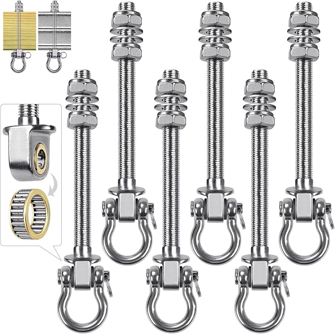 Dolibest Swing Hangers with Bearing - 6 Pack Stainless Steel 304 Swing Hooks for Wood & Metal Beams, Ideal for Hanging Hammocks, Yoga Swings, Porch Swing, Boxing Bag 1500 LB Capacity -7''x M2/5''