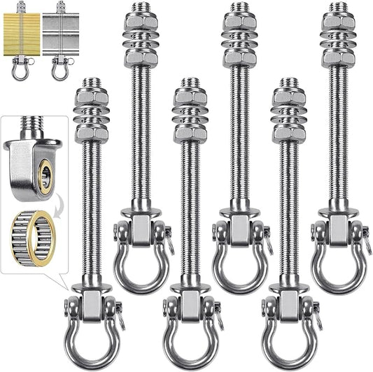 Dolibest Swing Hangers with Bearing - 6 Pack Stainless Steel 304 Swing Hooks for Wood & Metal Beams, Ideal for Hanging Hammocks, Yoga Swings, Porch Swing, Boxing Bag 1500 LB Capacity -7''x M2/5''