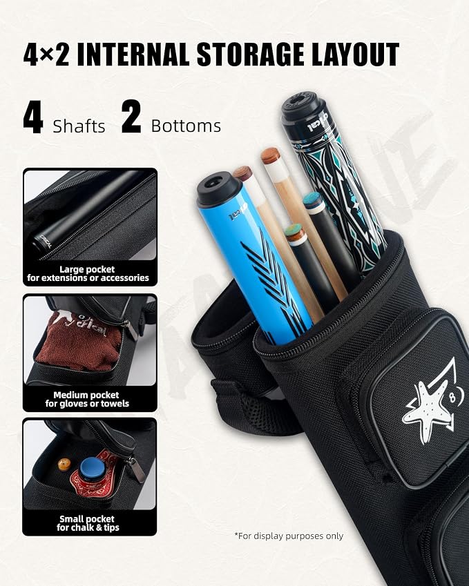 CRICAL Pool Cue Case 2x4 Hard Pool Stick Case Holds 2 Butts and 4 Shafts for Adults Billiard Cue Case with Soft Shoulder Straps
