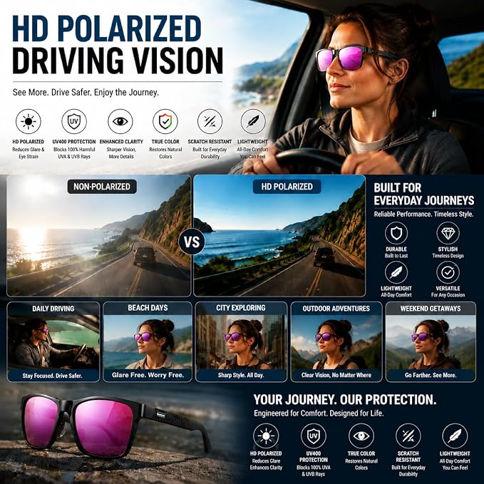 ROCKNIGHT Polarized Driving Sunglasses with Spring Hinges