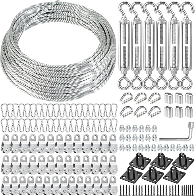 Batting Cage Cable Kit for 10/20/35/55/70FT, Heavy Duty Retractable Batting Cage Netting Net Wire Tension Hanging Kit, Batting Cage Frame for Backyard, DIY Baseball & Softball Hitting Tunnels