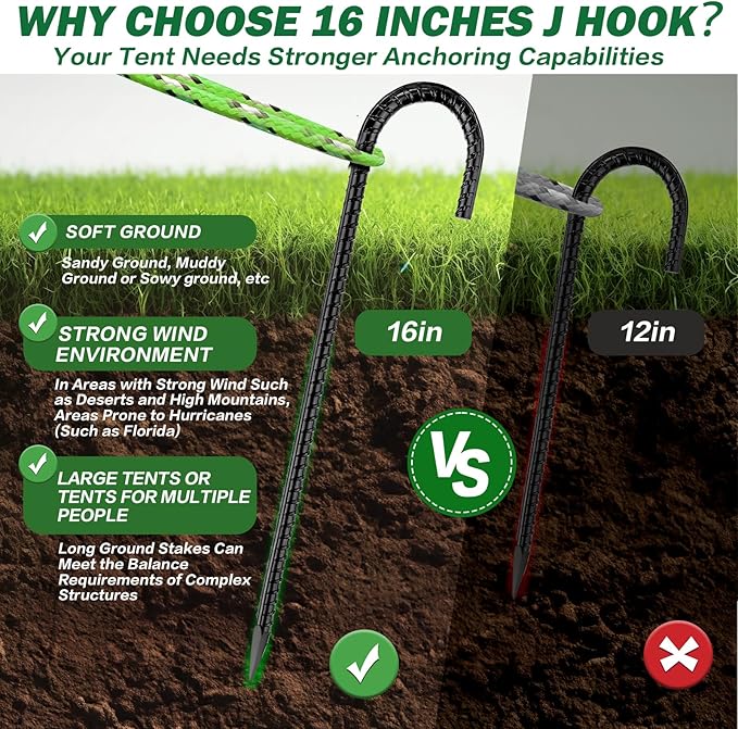 16 Inch Ground Stakes Heavy Duty, 8 Pack Metal Fence Stakes for Ground for Wire Fencing,Heavy Duty Long Tent Stakes for Trampolines Camping Canopies and Swing Set