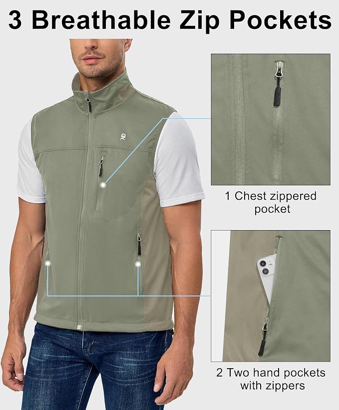 Little Donkey Andy Men's Lightweight Softshell Vest, Windproof Sleeveless Jacket for Running, Hiking, Cycling, Golf