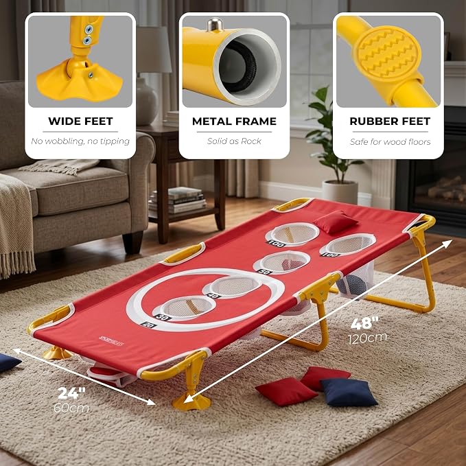 Foldable Cornhole Game Set Portable Bean Bag Toss for Family Tailgate & Beach - Metal Frame 5-Hole Arcade Style with 8 Bags & 8 Fun Games - Choose 3x2' Tailgate or 4x2' Regulation Size