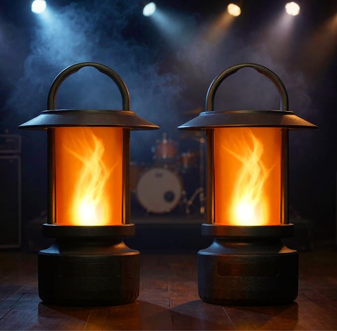 FoxFlame Bluetooth Outdoor Speakers-Realistic LED Flame with 13 Color Options, Powerful 5W Sound,Wireless Outdoor Speakers with Deep Bass for Parties,Camping,Tailgating & Home Ambience(1 Pack)
