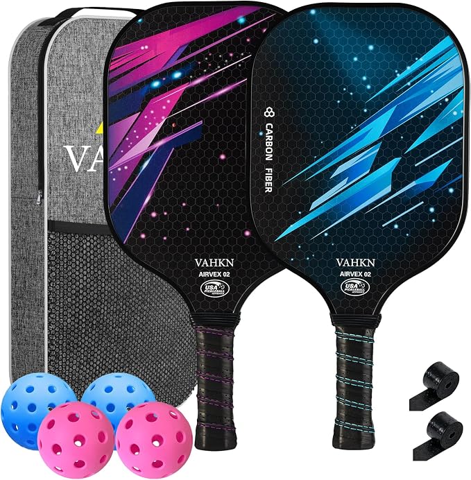 Pickleball Paddles,Pickleball Paddles Set of 2-Carbon Fiber Pickle Ball Paddle 2 Pack for Men and Women-Lightweight,Control & Power Racket Set Equipment with Bag & Balls