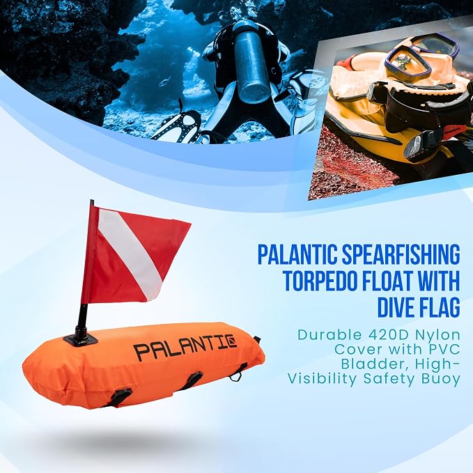 Scuba Choice Spearfishing Buoy Float with Dive Flag - High-Visibility, Durable 420D Nylon Cover, PVC Bladder for Scuba Diving & Freediving