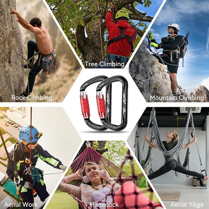 30KN Auto Locking Carabiner Clip Twist Lock UIAA Certified Large Climbing Carabiner Heavy Duty Carabiner for Rock Tree Climbing Rappelling Mountaineering Caving Rescue Arborist Aerial Yoga
