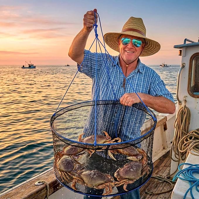 VEVOR Foldable Fishing Net, Landing Fishing Pier Nets, Portable Drop Net for Pulling up Fish, Durable and Fish-Friendly, with Rope and Storage Bag, for Minnows, Crawfish, Shrimp, Crab