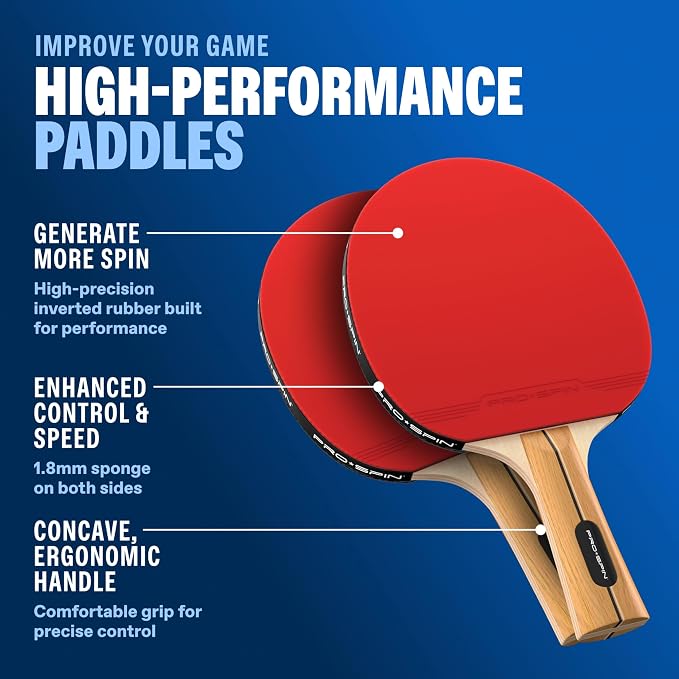 PRO-SPIN Portable Ping Pong Set with Retractable Ping Pong Net for Any Table, All-in-One Table Tennis Set with Ping Pong Paddles, Balls & Case, Table Top Family Game