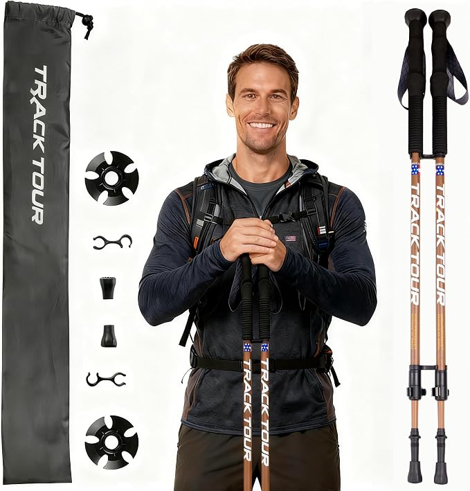 Carbon Fiber Trekking Poles Ultra Lightweight Hiking Poles Walking Sticks with Cork and EVA Foam Grips Quick Adjustable Flip Locks