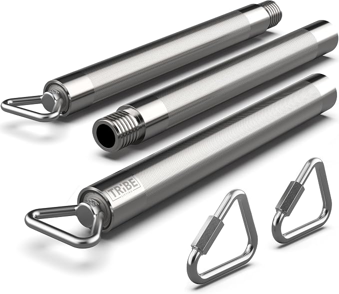 Tribe Lifting Resistance Band Bar - Heavy Duty Steel Bar for Resistance Bands - Resistance Bands Bar 3-Section Adjustable 39 to 27 Inch - Ball Bearing Swivel - Portable Home Gym Workout