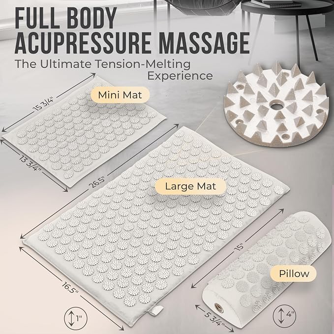 Acupressure Mat and Pillow Set with Mini Pad – Full Body Pain Relief | Mini pad targets hard-to-reach areas like feet, hands and neck for precise pressure relief