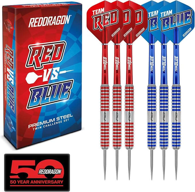 RED DRAGON Peter Wright vs Gerwyn Price Iceman Steel Tip Darts Set - ‎21g & 22g Brass Barrels for Controlled Accuracy & Grip, Flights, Shafts, Case & Checkout Card Included