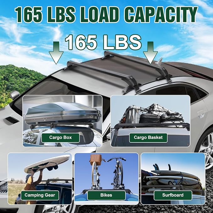 Universal Car Roof Rack w/Anti-Theft Lock, 43" Aluminum Alloy Heavy Duty Rooftop Cargo Carrier Luggage Holders Brackets Cross Bars w/ 165LBS Capacity for Kayaks Surfboards Bikes Baskets Tools