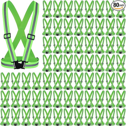 Hercicy 80 Pcs Green Reflective Vest High Visibility Safety Vest Bulk Pack Adjustable Straps for Construction Company Warehouse Traffic Control Job Site Supply (Green)