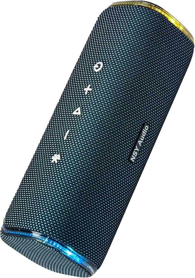 40W Bluetooth Shower Speaker, IPX7 Waterproof Pool Speaker | Interactive Tap-to-Play Drum Beats, 25H Playtime, LED Lights, Built-in Mic for Hands-Free Calls in Bathroom, Blue