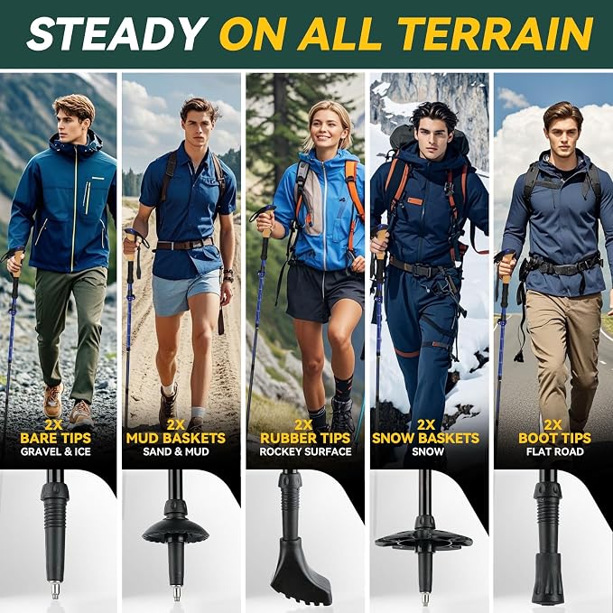 Carbon Fiber Trekking Poles - Lightweight Collapsible Hiking Poles, 2 PCS Nordic Hiking Sticks for Travel, Backpacking Walking Sticks for Men, Women, Seniors with Cork Grip & Quick-Lock System