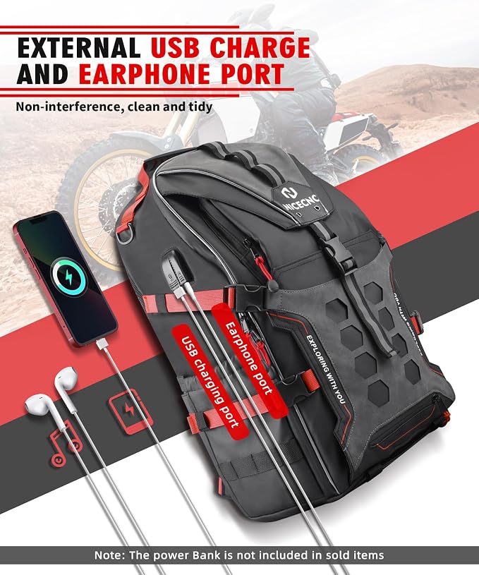 NICECNC Motorcycle Helmet Backpack 35L Large Capacity Motorcycle Helmet Bag, Universal Motorcycle Riding Backpacks for Men Motorcycle Lugguge Storage Bag with Hidden Net, Red
