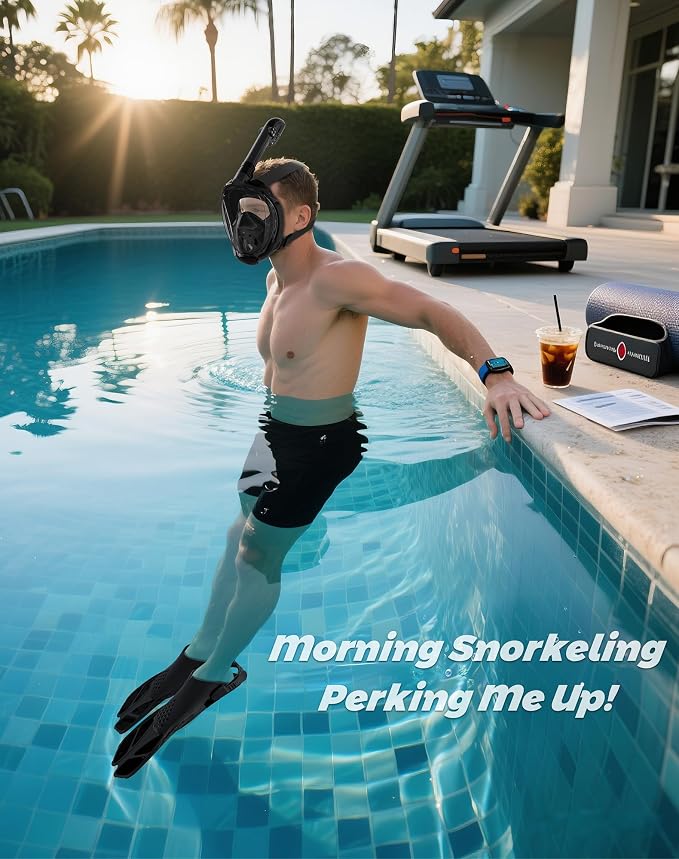 Viginsul Mask Fins Snorkeling Gear for Adults, Full Face Snorkel Mask & Adjustable Swim Fins Snorkel Set, Panoramic View Snorkel Mask Dry Top Anti-Fog Anti-Leak