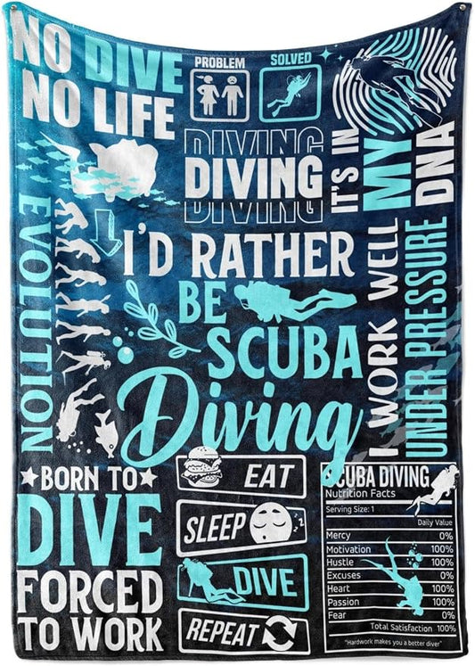 Huglanket Scuba Diving Gifts for Men Women Divers, Coaches, Throw Gift Blanket for Christmas, Blue, 50x65 Inches