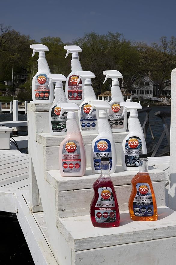 303 Marine Fabric Guard for Boat Covers & Canvas, 32 oz 6-Pack | Restores water and stain resistance on boat covers, canvas, and marine fabrics.
