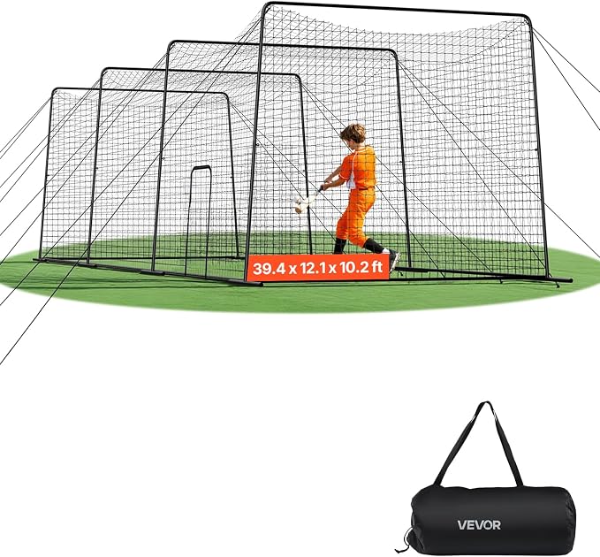 VEVOR Baseball Batting Cage,Professional Softball Baseball Batting Hitting Training Net,Heavy Duty Enclosed PE Practice Portable Pitching Cage Net&Carry Bag,for Backyard,Field,Indoor&Outdoor