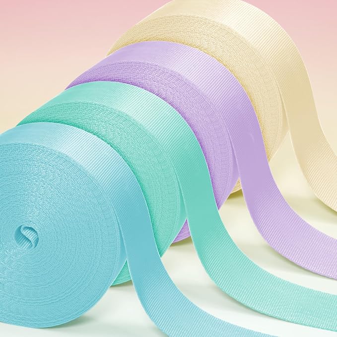 Nylon Webbing 1 Inch 1.5 Inch, 12 Rolls Webbing Strap for Bags, Pets, Climbing Outdoors Indoors Crafting DIY