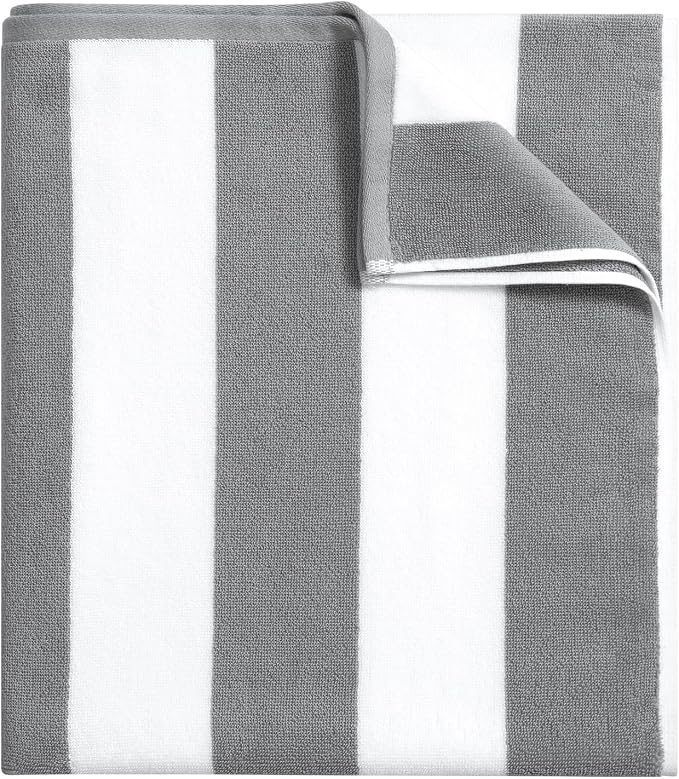 Bornbay Large Beach Towel Oversized - 40"X70" Big Mens Beach Towesl, Extra Large Thick Gray Beach Towels, XL Wide Fluffy Swimming Towel Oversize, Giant Stripe Cotton Pool Towel for Adults